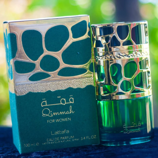 Qimmah Verde de Lattafa – Perfume árabe elegante y duradero de Almaira Perfumes