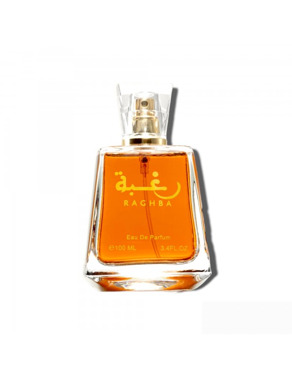 Perfume Raghba Lattafa – fragancia árabe unisex amaderada y avainillada disponible en Almaira Perfumes