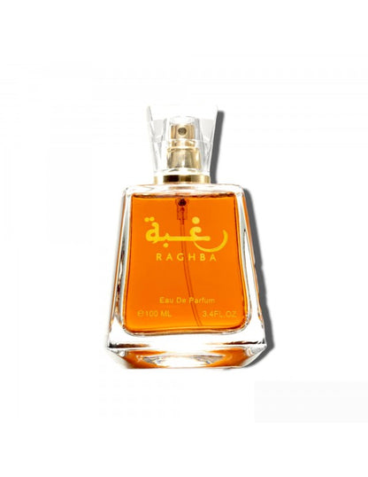 Perfume Raghba Lattafa – fragancia árabe unisex amaderada y avainillada disponible en Almaira Perfumes