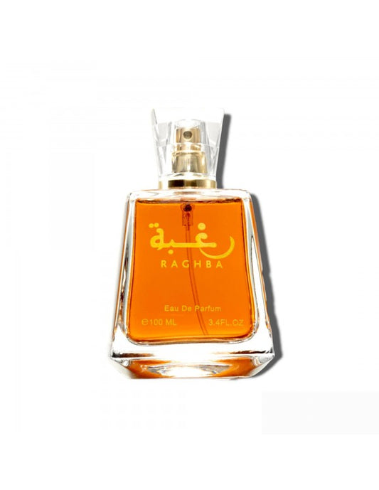 Perfume Raghba Lattafa – fragancia árabe unisex amaderada y avainillada disponible en Almaira Perfumes